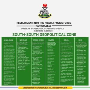 Nigerian Police Screening Timetable 2020