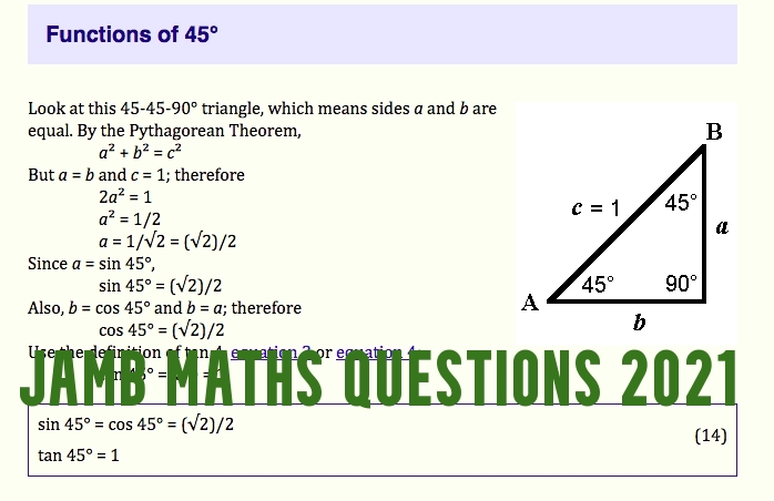 JAMB Maths Questions 2021